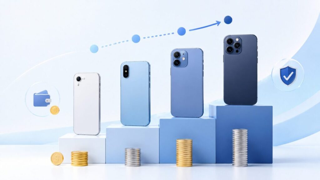 予算に応じて複数のスマホを比較して選ぶイメージ