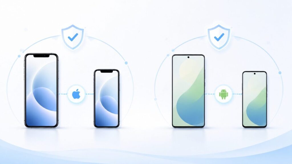 親子で同じOSのiPhoneまたはAndroidを選ぶイメージ