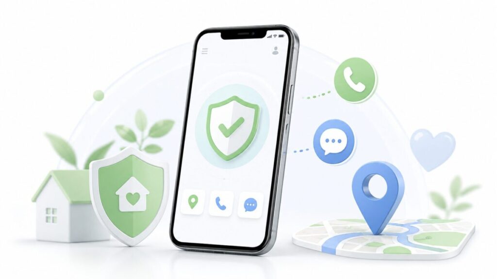 スマホの位置情報や通話機能で子供を見守るイメージ