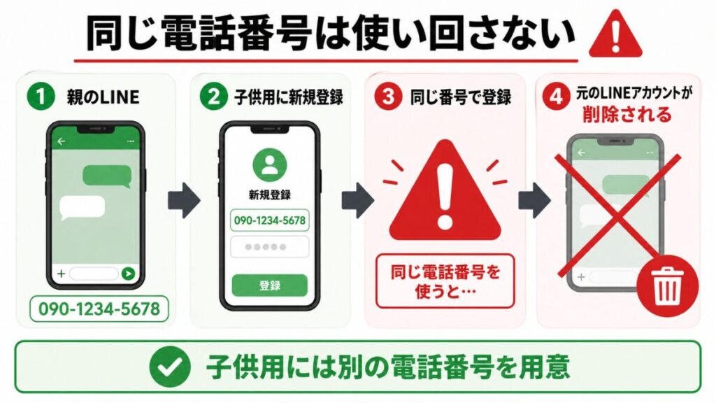 同じ電話番号で子供用LINEを新規登録すると元のアカウントが削除される注意点