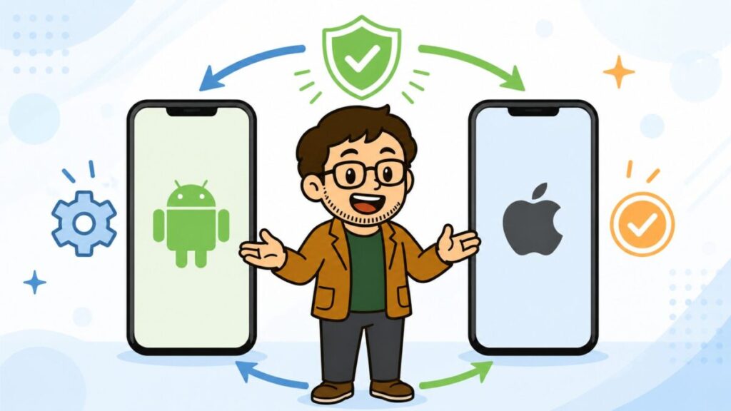 親が継続して管理できるOSを選ぶために、AndroidとiPhoneを比較するイメージ