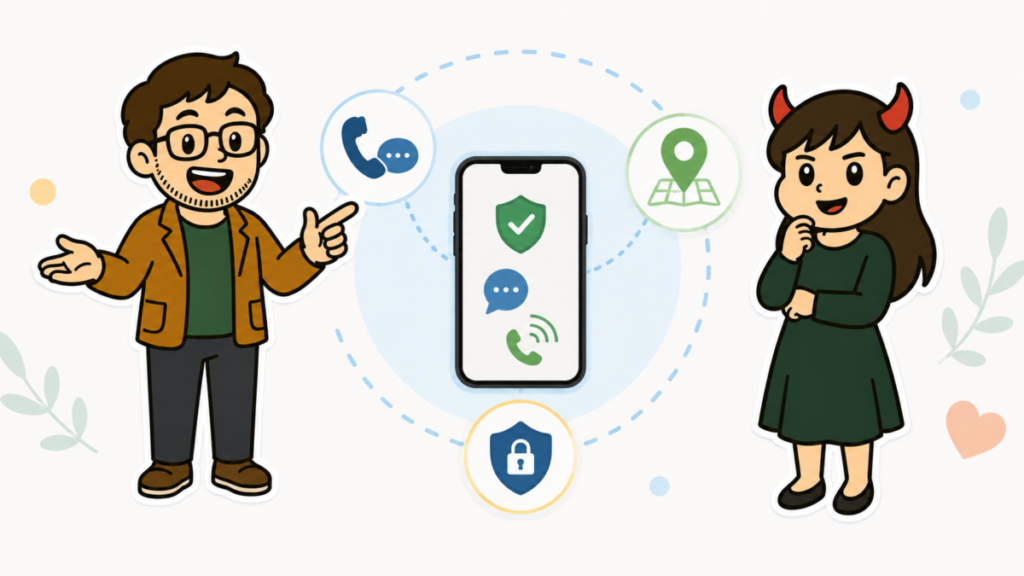 とーちゃん家がスマホを連絡や位置確認、防犯目的で使っているイメージ