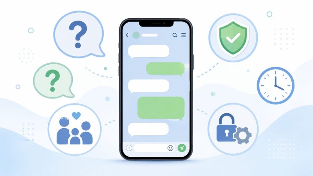 小学生のLINE利用に関する安全設定や利用時間などの疑問を表したイメージ