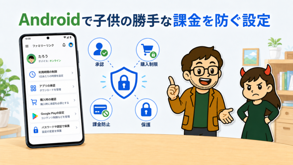 AndroidのFamily Linkや購入承認で課金を防ぐイメージ