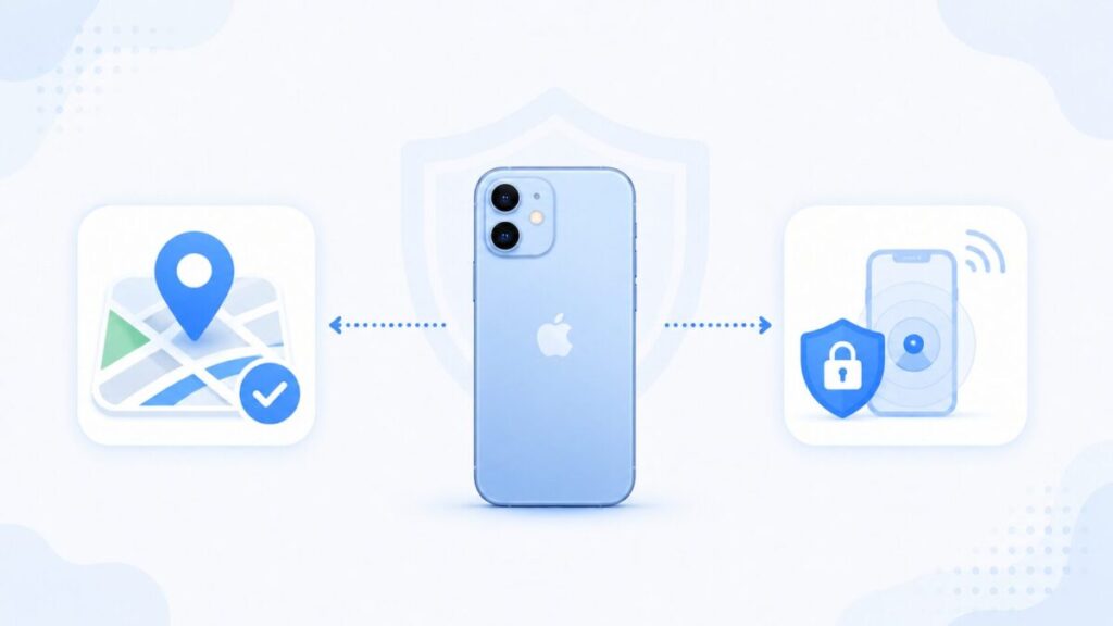 子供用iPhoneの位置情報確認と紛失対策を設定するイメージ