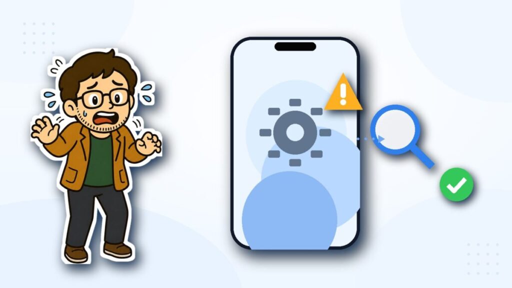 設定エラーが出た子供用iPhoneを虫眼鏡で確認するとーちゃん