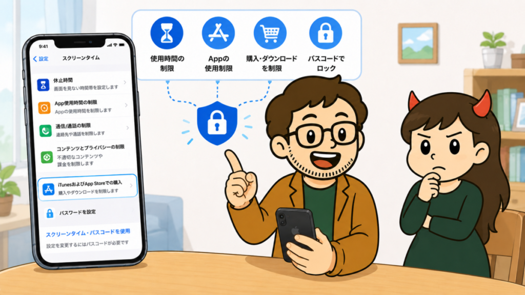 iPhoneの購入承認やスクリーンタイムで課金を防ぐイメージ