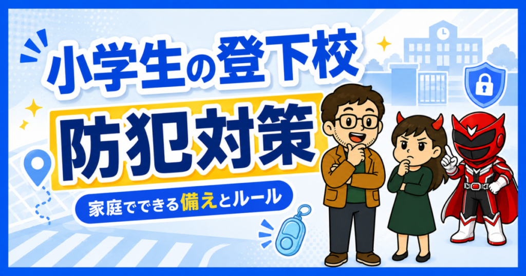 小学生の登下校の防犯対策と家庭でできる備えやルールを紹介するアイキャッチ画像